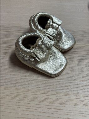 Gold Baby Moccasins with Bow - Infant Soft Solefr Shoes